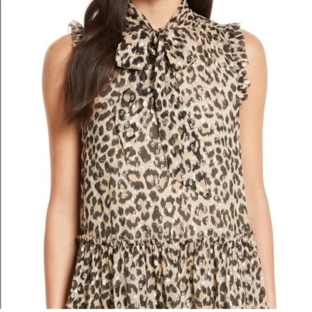 Kate Spade Leopard Clip Dot Print Silk Blouse size Small
